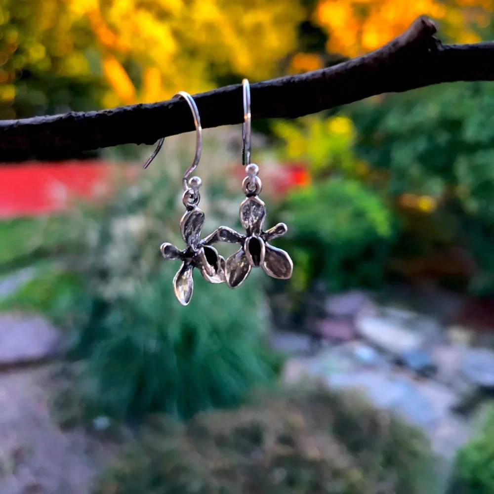 NEW STERLING SILVER ORCHID EARRINGS